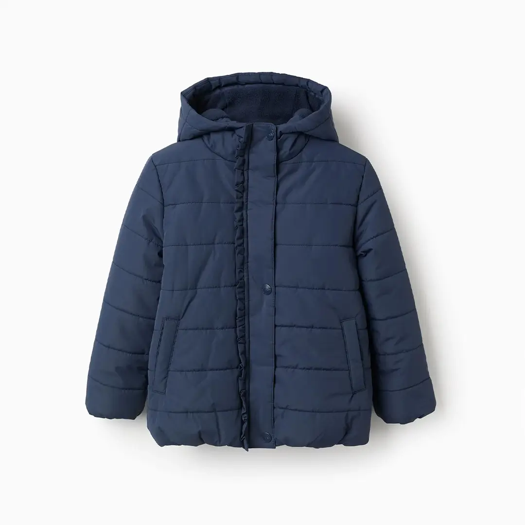 Chaqueta acolchada con capucha y forro polar bebé niña