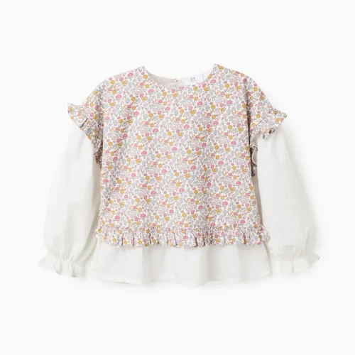 Imagen de Blusa combinada de algodón floral niña
