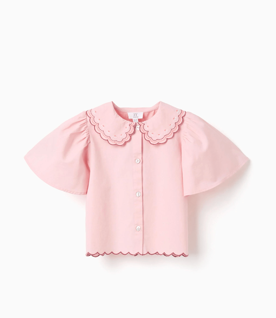 Blusa popelín con cuello bordado niña