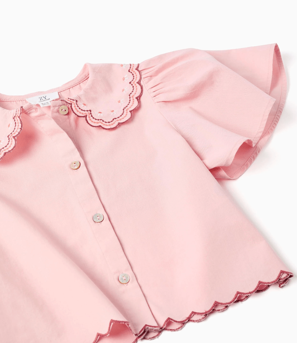 Blusa popelín con cuello bordado niña - Imagen 3