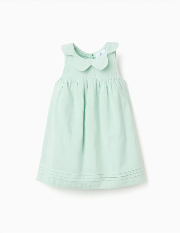 Vestido lino cuello flor bebé niña