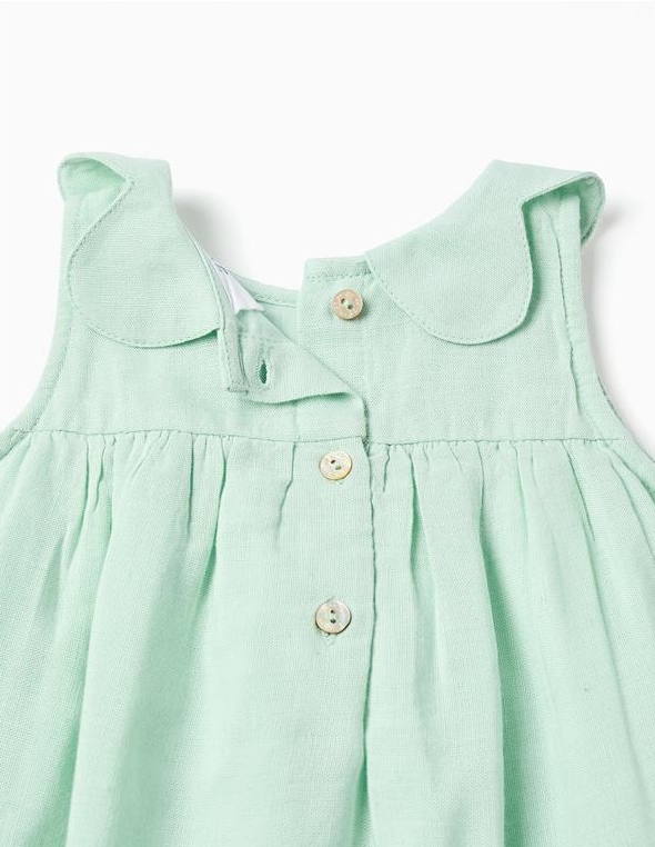 Vestido lino cuello flor bebé niña - Imagen 3