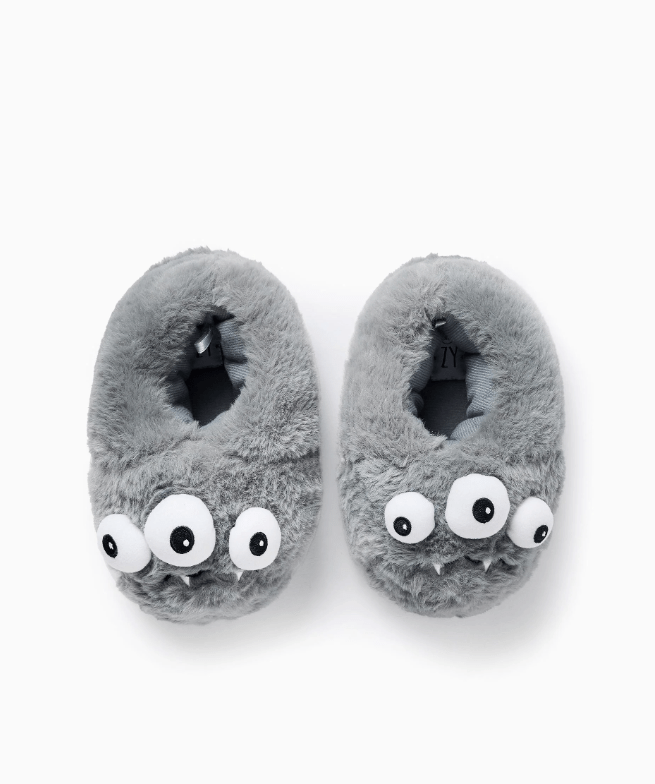 Zapatilla de casa de peluche monstruo gris - Imagen 2