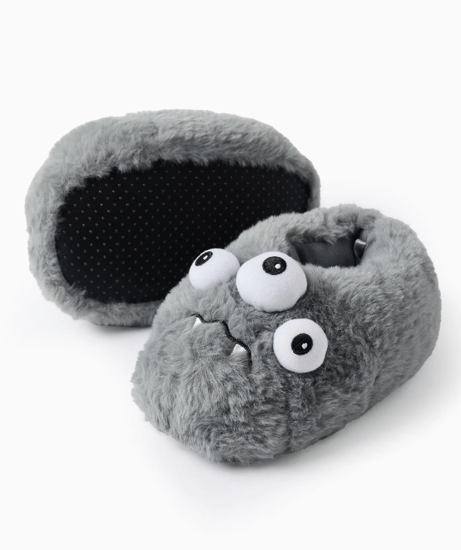 Zapatilla de casa de peluche monstruo gris - Imagen 3