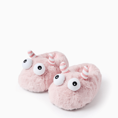 Imagen de Zapatilla de casa de peluche monstruo rosa