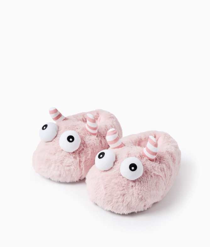 Zapatilla de casa de peluche monstruo rosa