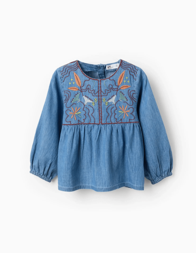 Blusa denim bordada