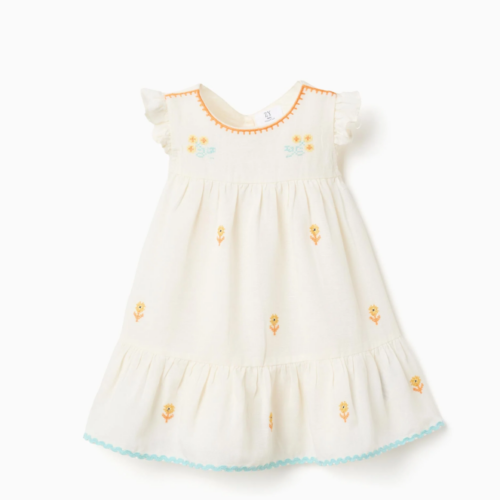 Imagen de Vestido de algodón y lino con flores